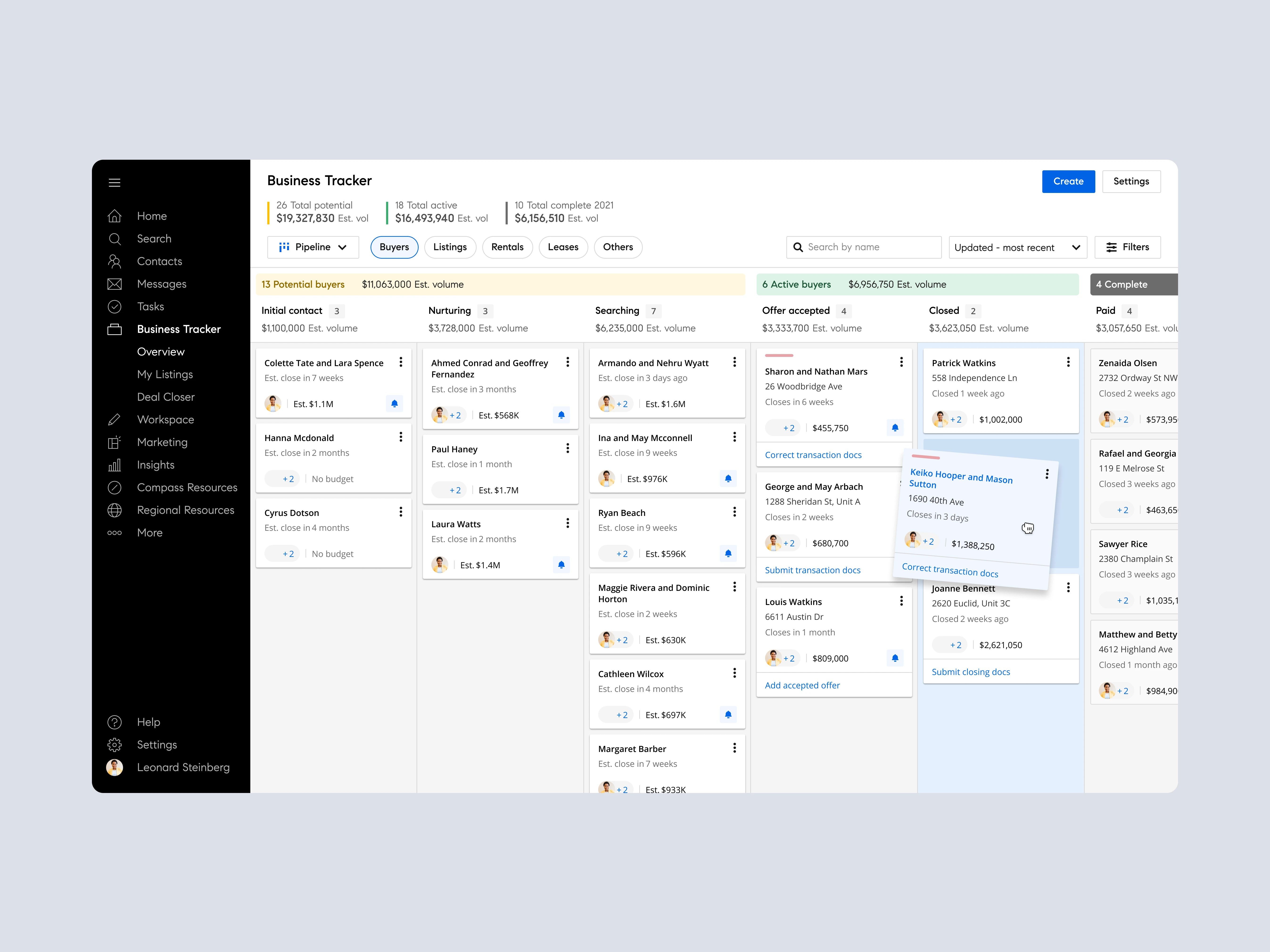 Business Tracker pipeline view