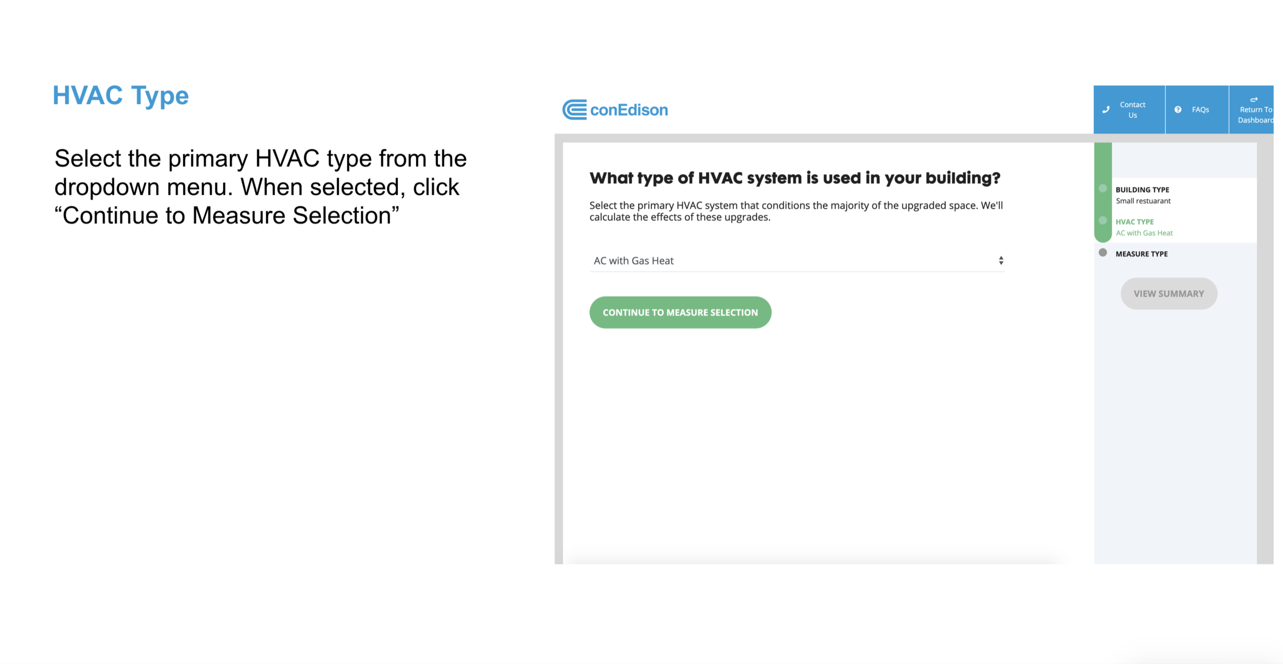 HVAC Type dropdown selection step