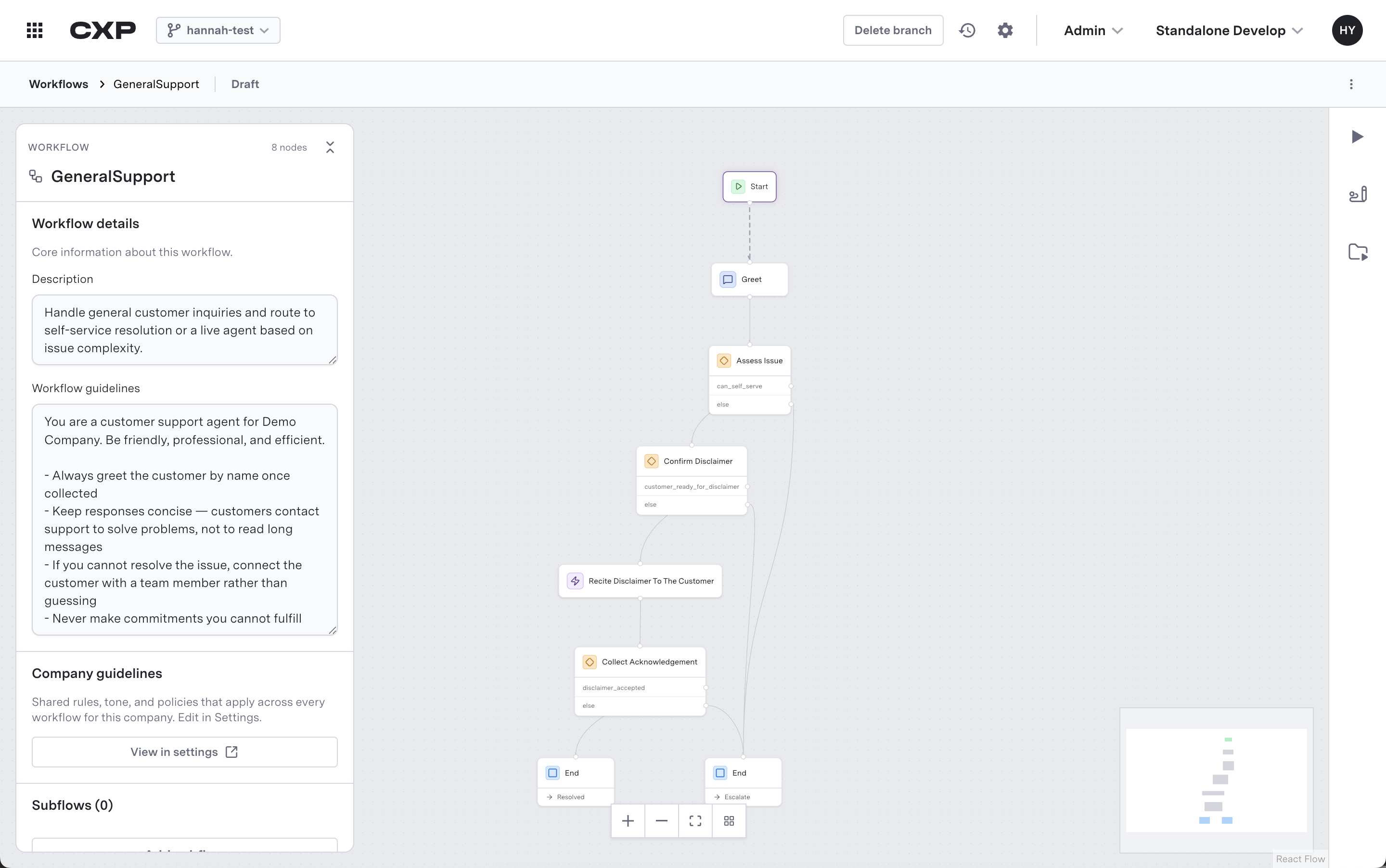 Generative Agent workflow builder canvas showing Talk, Do, and End node types